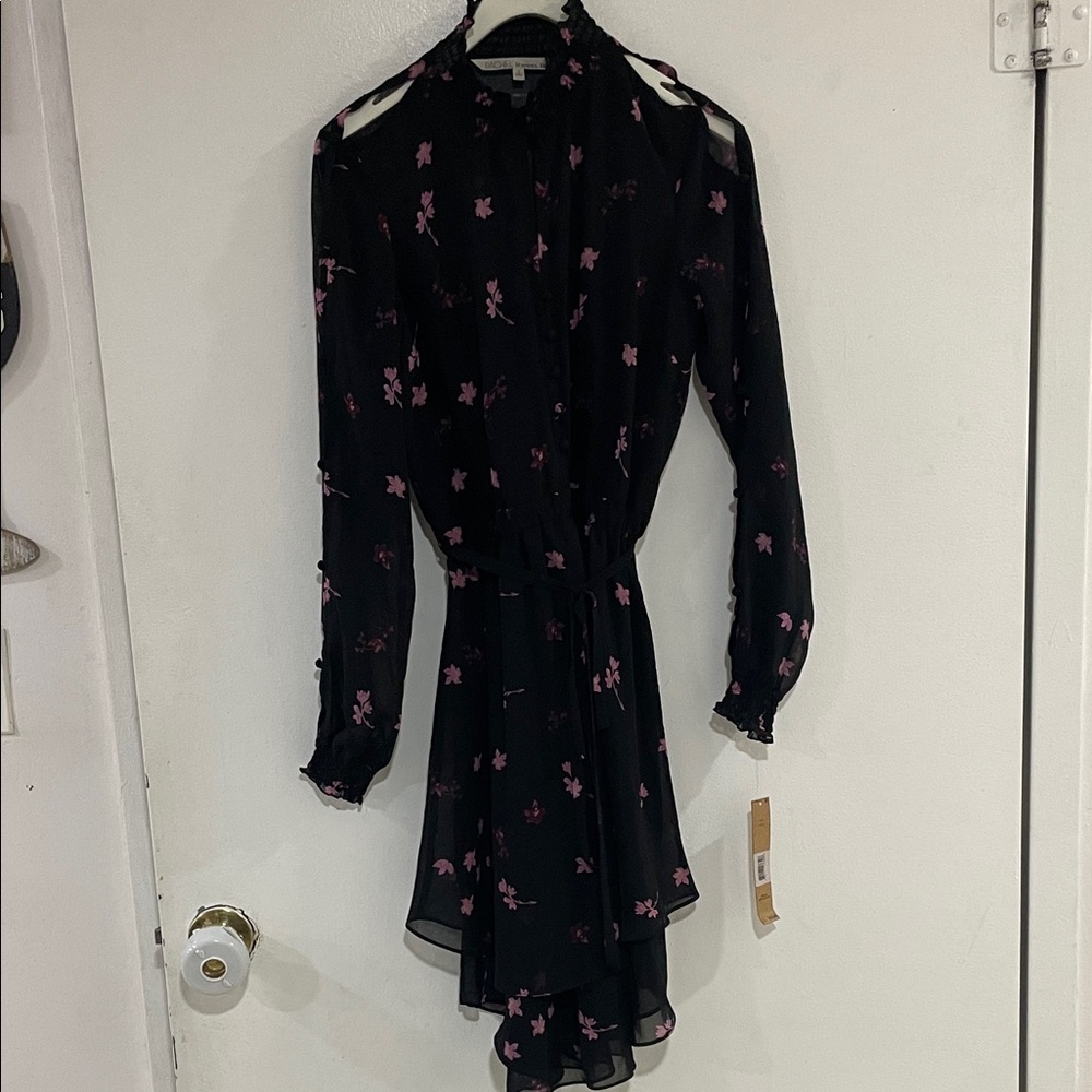 RACHEL Rachel Roy Black Dress with Pink Floral Pattern